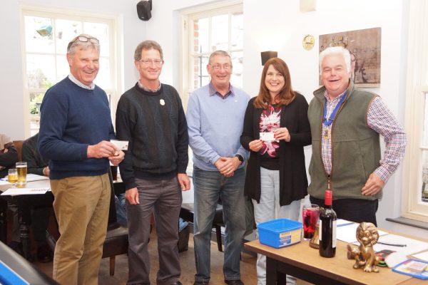 From the left Lion Christopher Turner with his sponsor Lion Mike Lynch and Lion Peter Smurthwaite with Lion Yvonne Daykin are welcomed by Lion President Mark Harrison