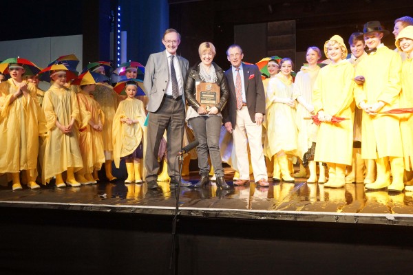 L to r Past President Lion Richard Lukey, founder of Kirkham Henry Performing Arts CIC Angela Kirkham Raine and Past President Lion John Hazelwood